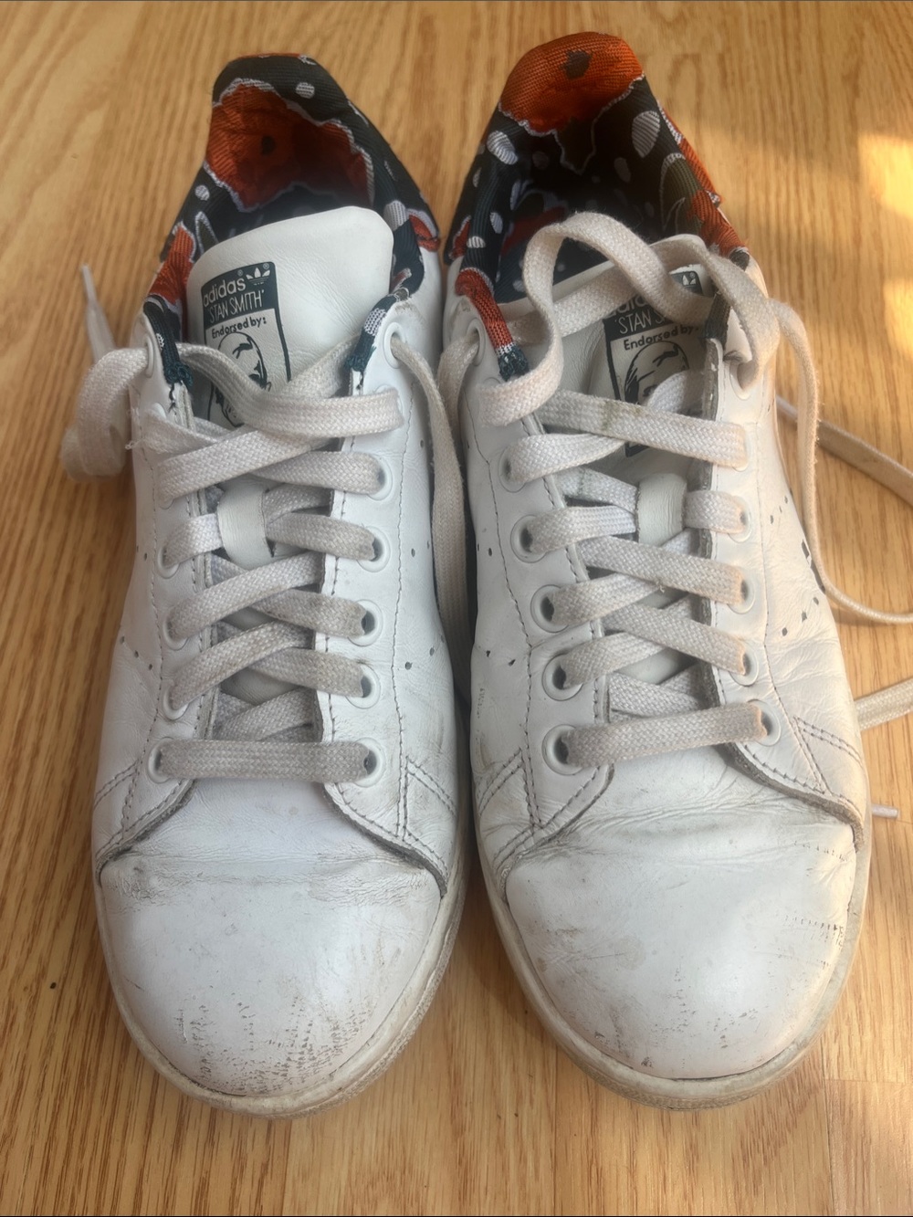 adidas White Sneakers with Navy and Orange Floral Collar